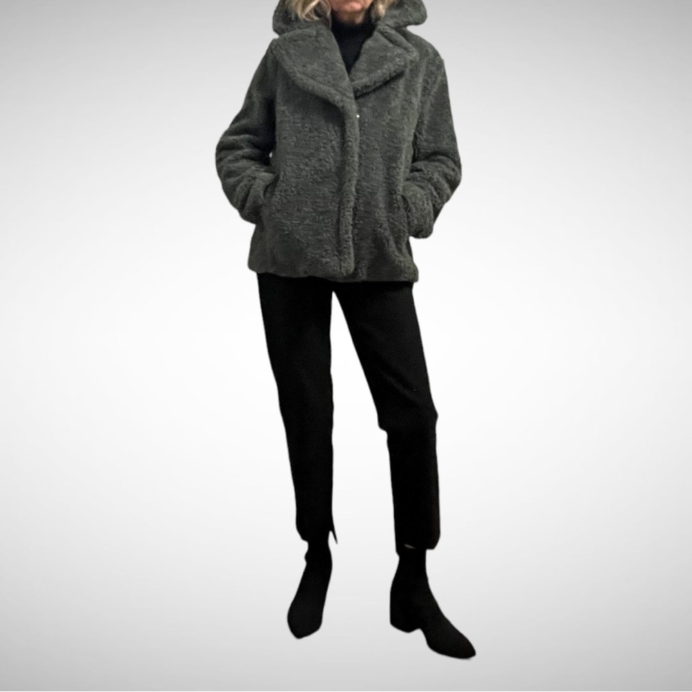 Kensie Cropped Teddy Coat Spruce M